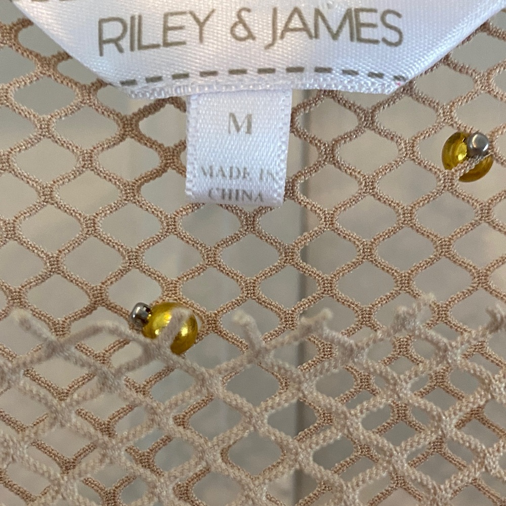 Sheer Mesh Gold-Studded Long Sleeve Top - Beige by Riley & James - Picture 4 of 4